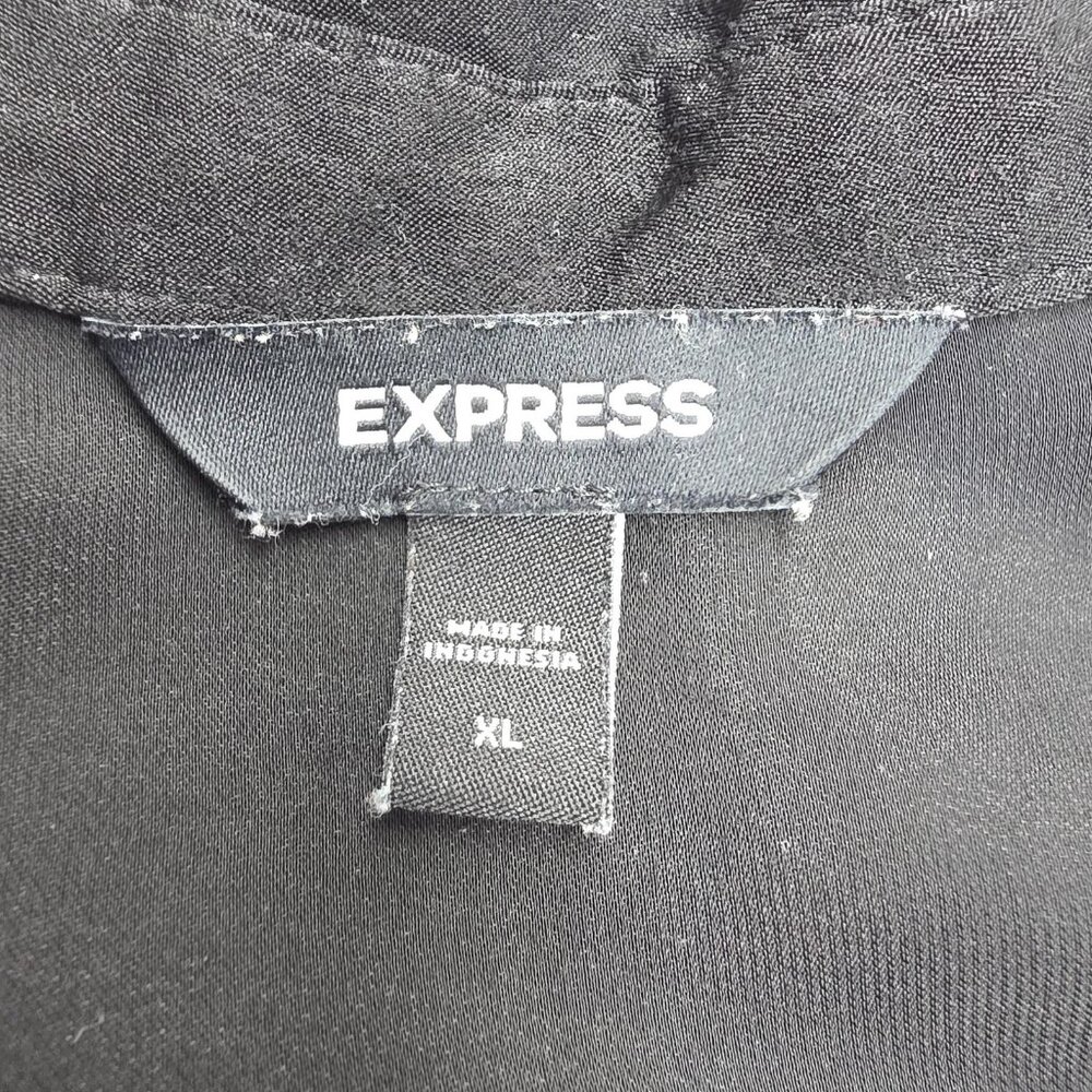 Express Shirt Womens XL Black Button Front Long Sleeve Tunic Pleated Shoulder - Picture 7 of 11